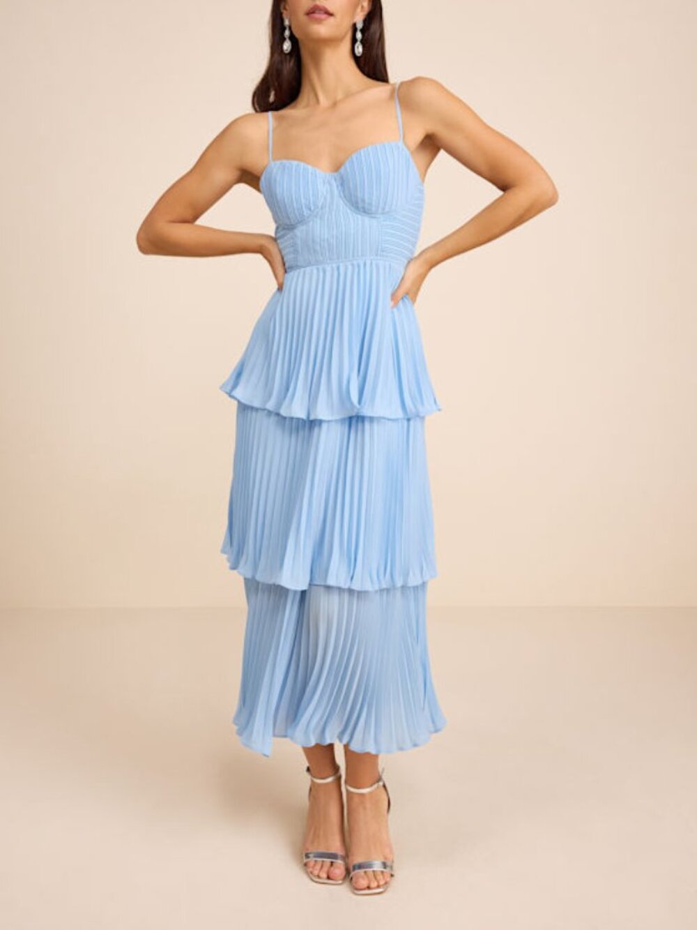 Lulus Cascading Crush Light Blue Tiered Bustier Midi Dress - Size X-Small